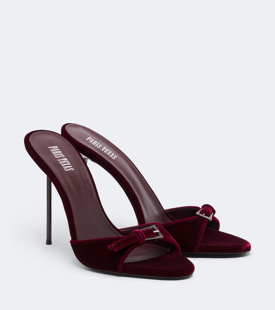Paris Texas Lidia Buckle embellished velvet mules in Burgundy - High-Heel Sandals