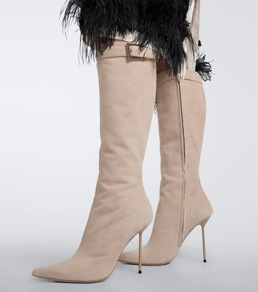 Paris Texas Lidia Buckle suede knee-high boots in Beige - Knee-high Boots