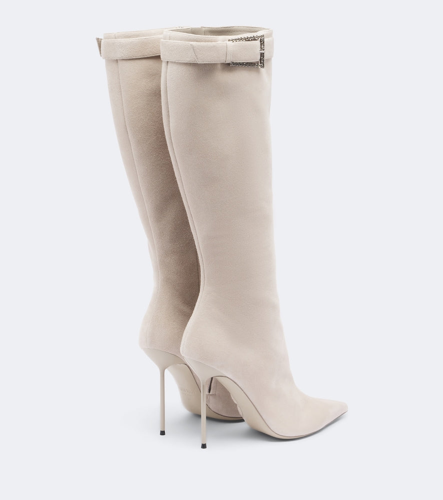Paris Texas Lidia Buckle suede knee-high boots in Beige - Knee-high Boots