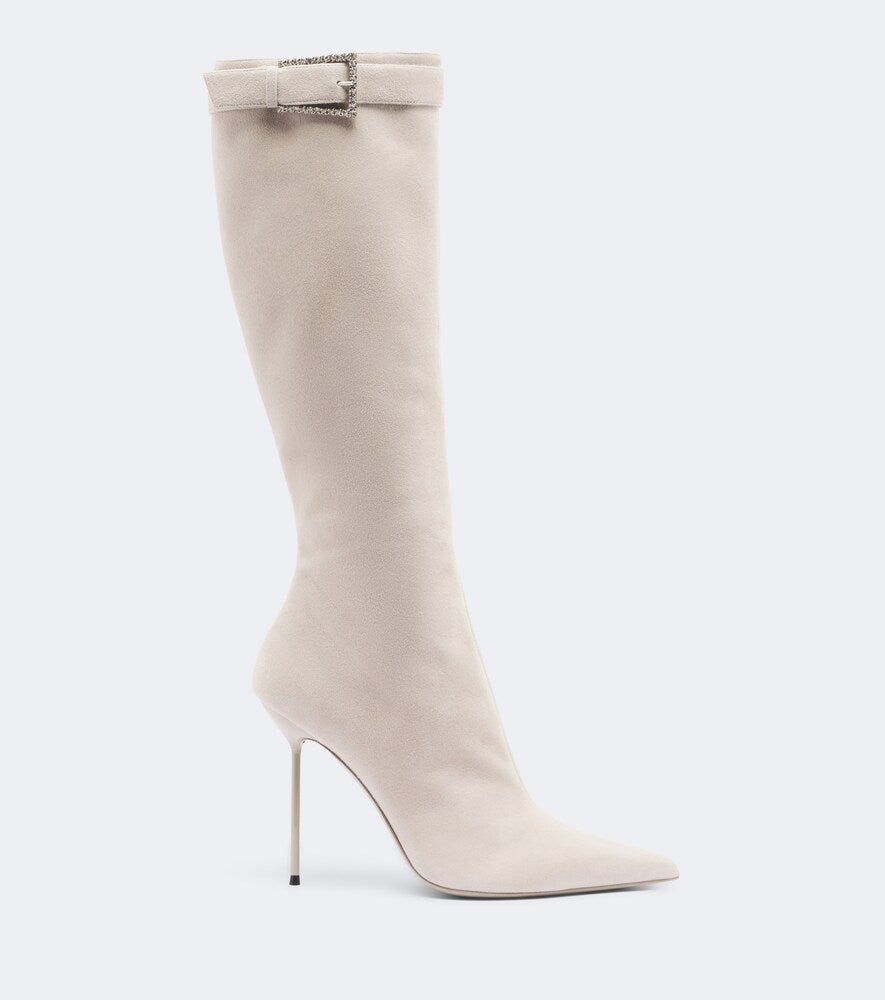 Paris Texas Lidia Buckle suede knee-high boots in Beige - Knee-high Boots