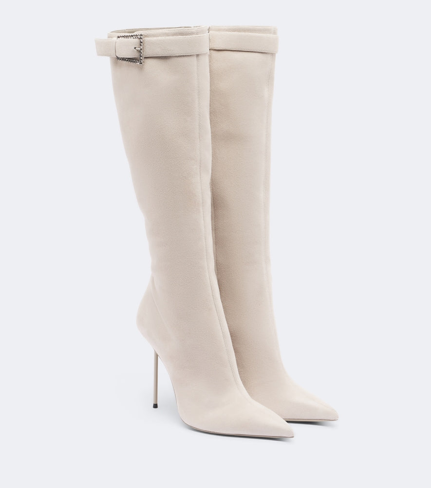 Paris Texas Lidia Buckle suede knee-high boots in Beige - Knee-high Boots