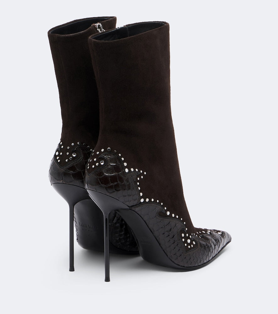 Brown Paris Texas Lidia Queen of Hearts leather ankle boots - High Heels