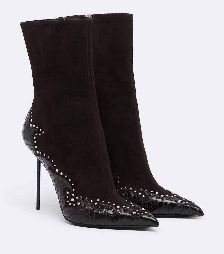 Brown Paris Texas Lidia Queen of Hearts leather ankle boots - High Heels