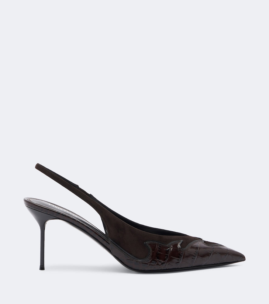 Paris Texas Lidia Queen of Hearts leather slingback pumps in Brown - Mid Heel Pumps