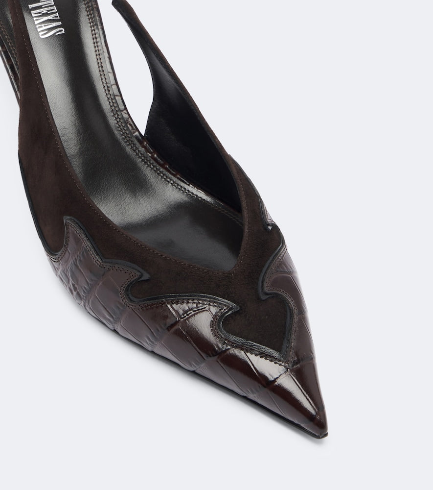 Paris Texas Lidia Queen of Hearts leather slingback pumps in Brown - Mid Heel Pumps