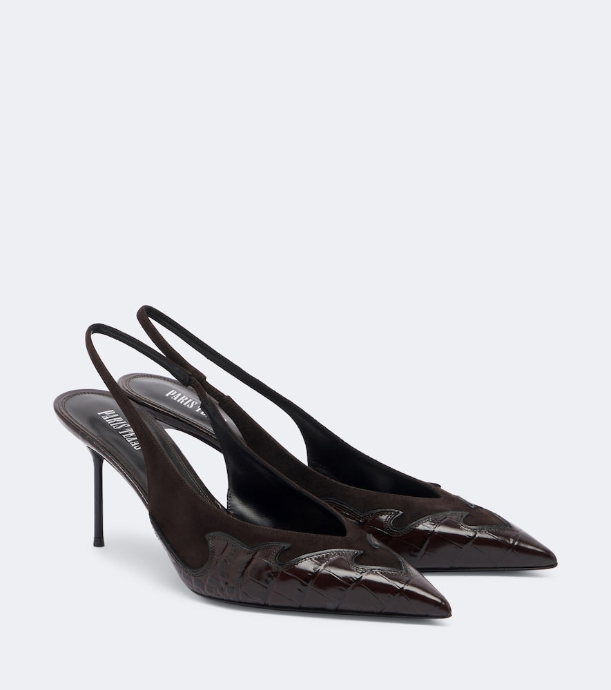 Paris Texas Lidia Queen of Hearts leather slingback pumps in Brown - Mid Heel Pumps