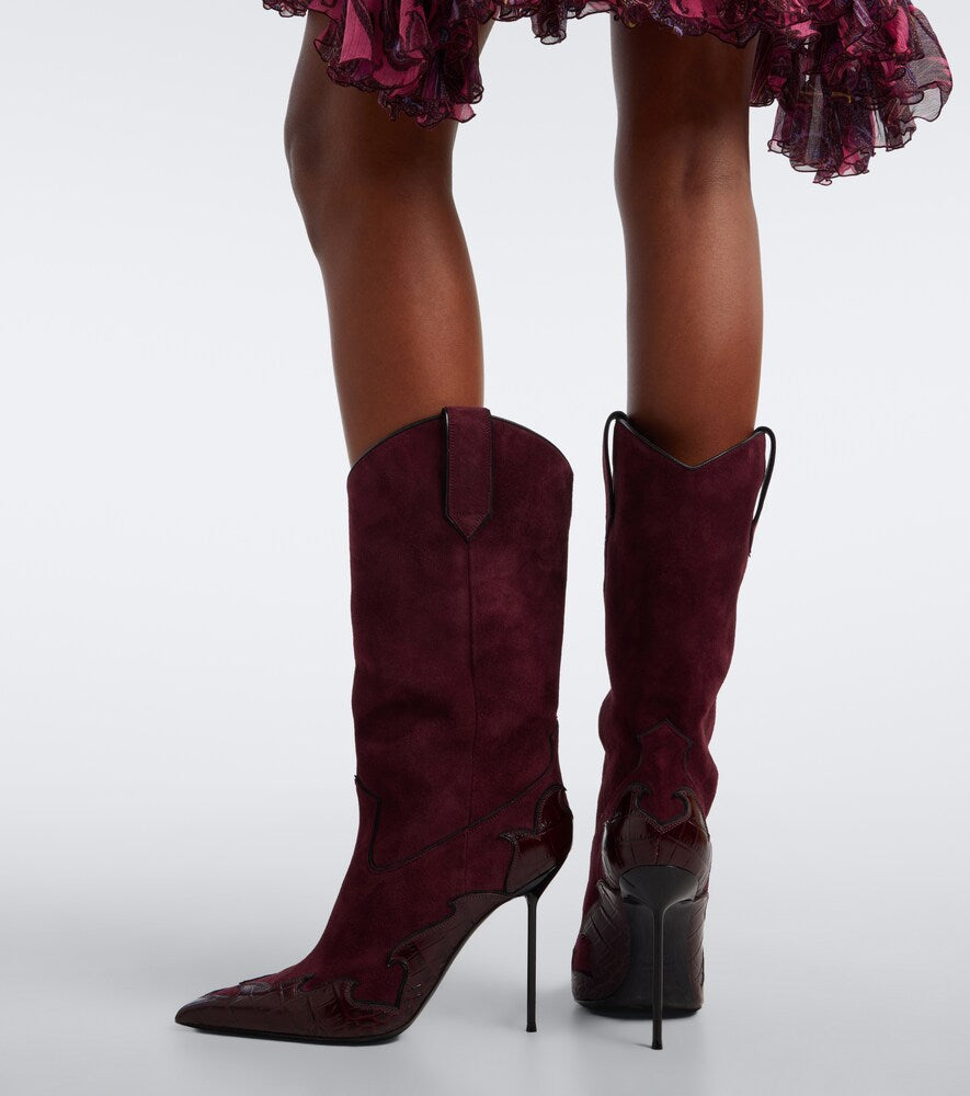 Paris Texas Lidia Queen of Hearts suede mid-calf boots (Burgundy) - Knee-high Boots