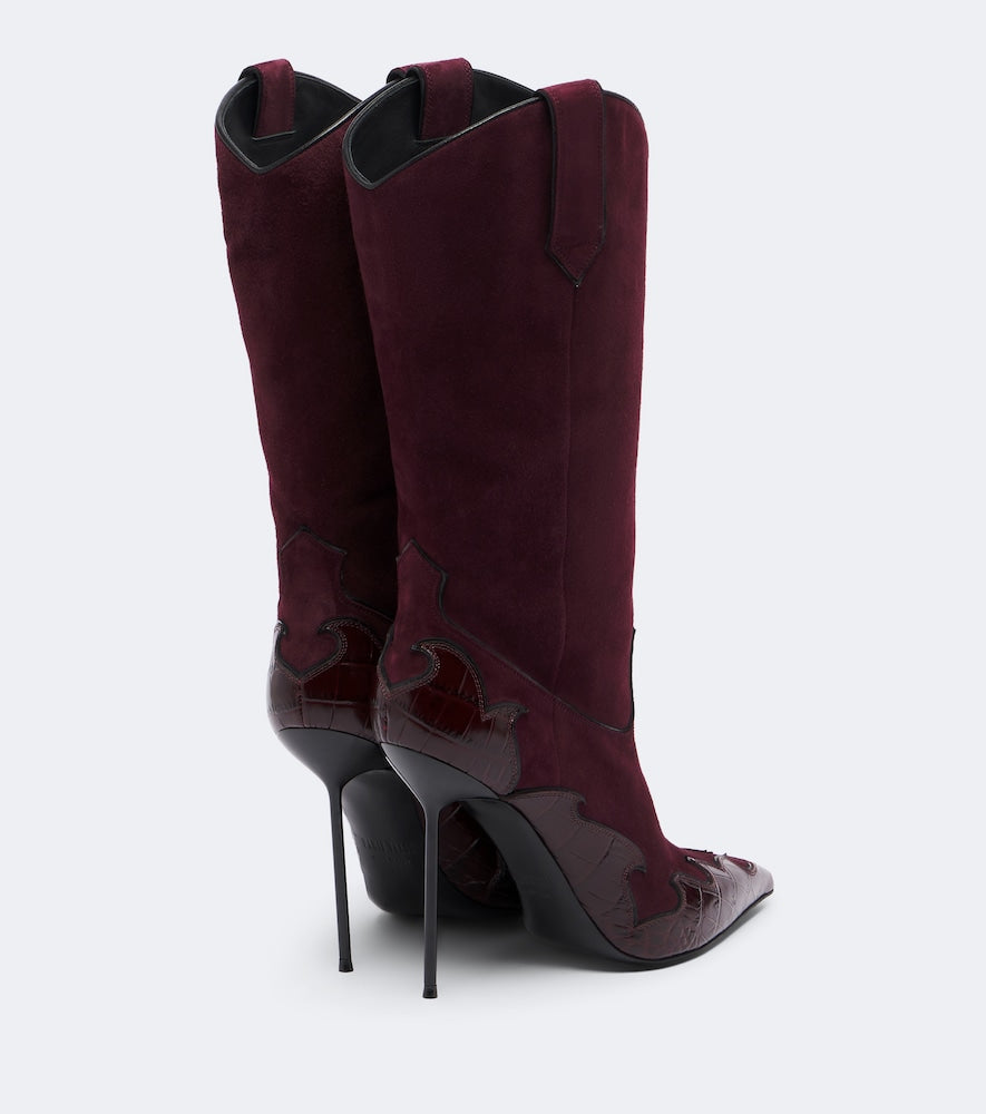 Paris Texas Lidia Queen of Hearts suede mid-calf boots (Burgundy) - Knee-high Boots