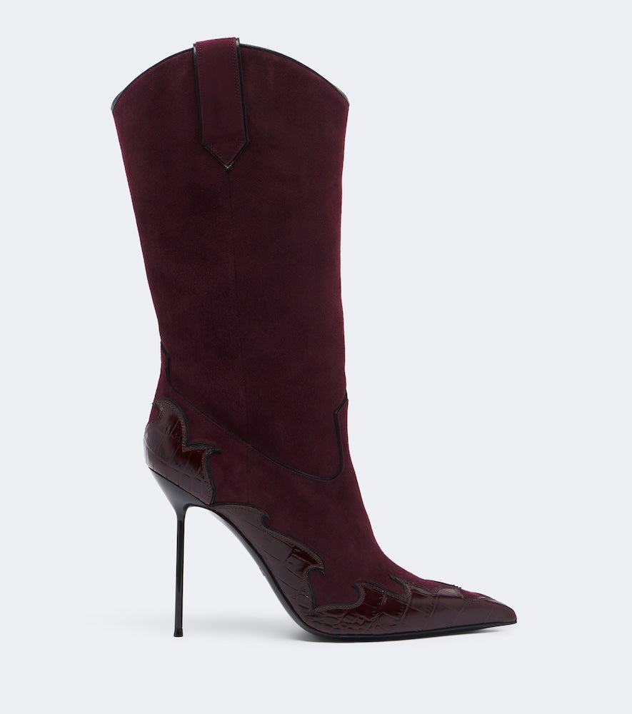 Paris Texas Lidia Queen of Hearts suede mid-calf boots (Burgundy) - Knee-high Boots