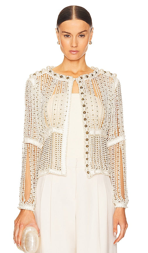 PatBO Fully Beaded Jacket in White