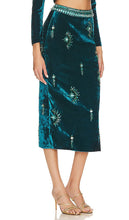 PatBO Hand-Beaded Velvet Midi Skirt in Teal