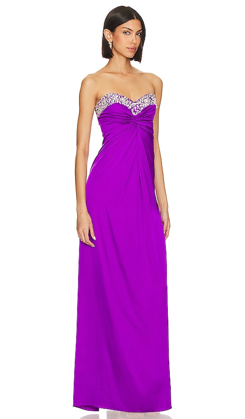 PatBO Hand-beaded Strapless Gown in Purple