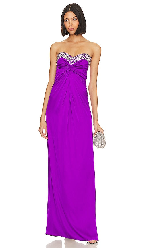 PatBO Hand-beaded Strapless Gown in Purple - PatBO Robe bustier perlée à la main en violet - PatBO 紫色手工串珠无肩带礼服 - PatBO handbesticktes trägerloses Kleid in Lila - PatBO 핸드 비즈 스트랩리스 가운, 퍼플 색상 - PatBO Abito senza spalline con perline fatte a mano in viola