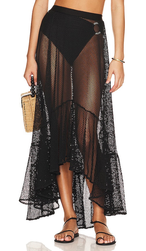 PatBO Netted Beach Maxi Skirt in Black - Jupe longue de plage en filet PatBO en noir - PatBO 黑色网状沙滩长裙 - PatBO Netz-Strand-Maxirock in Schwarz - PatBO 네티드 비치 맥시 스커트 - Gonna lunga da spiaggia a rete PatBO in nero