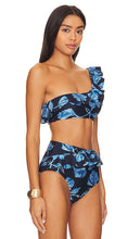 PatBO Nightflower One Shoulder Bikini Top in Blue
