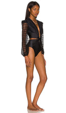 PatBO Plunge Netted Sleeve Swimsuit in Black