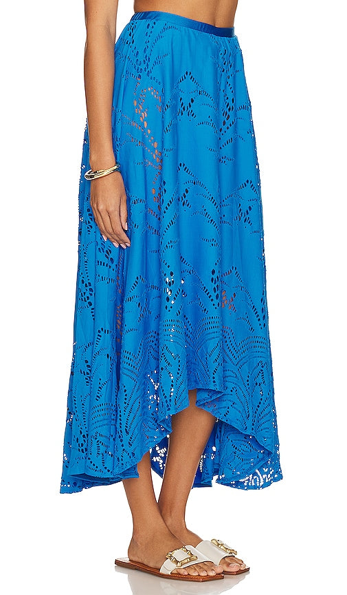 PatBO Stretch Lace Beach Skirt in Blue