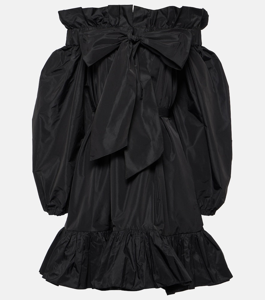 Patou Bow-detail ruffled faille minidress. Patou蝴蝶结装饰荷叶边罗缎迷你连衣裙