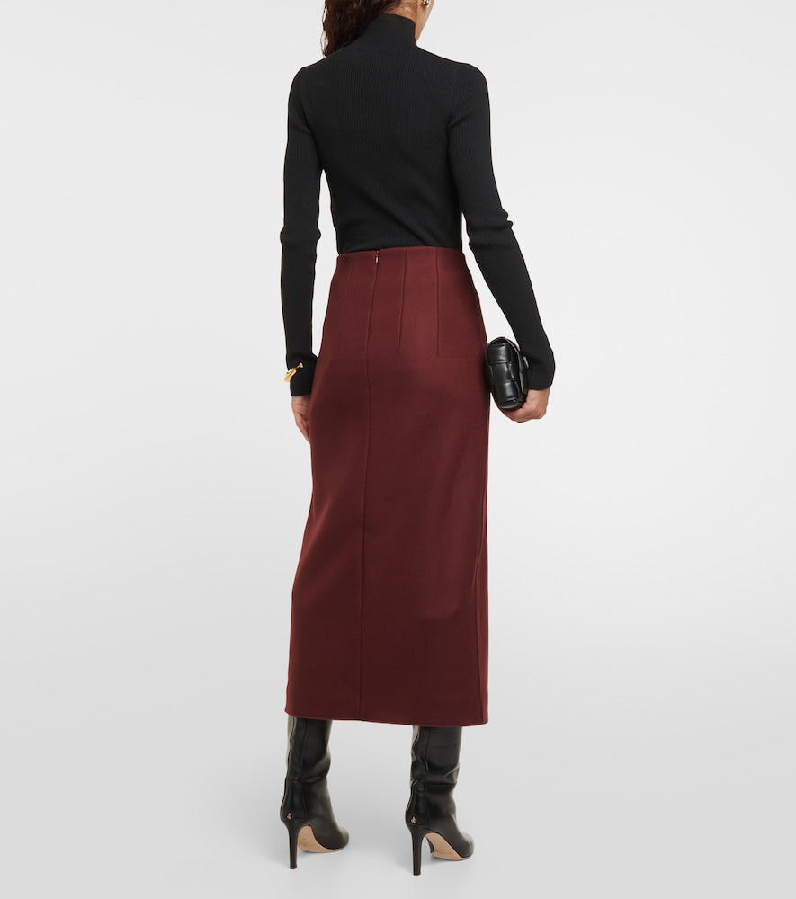 Patou Front-slit wool-blend midi skirt