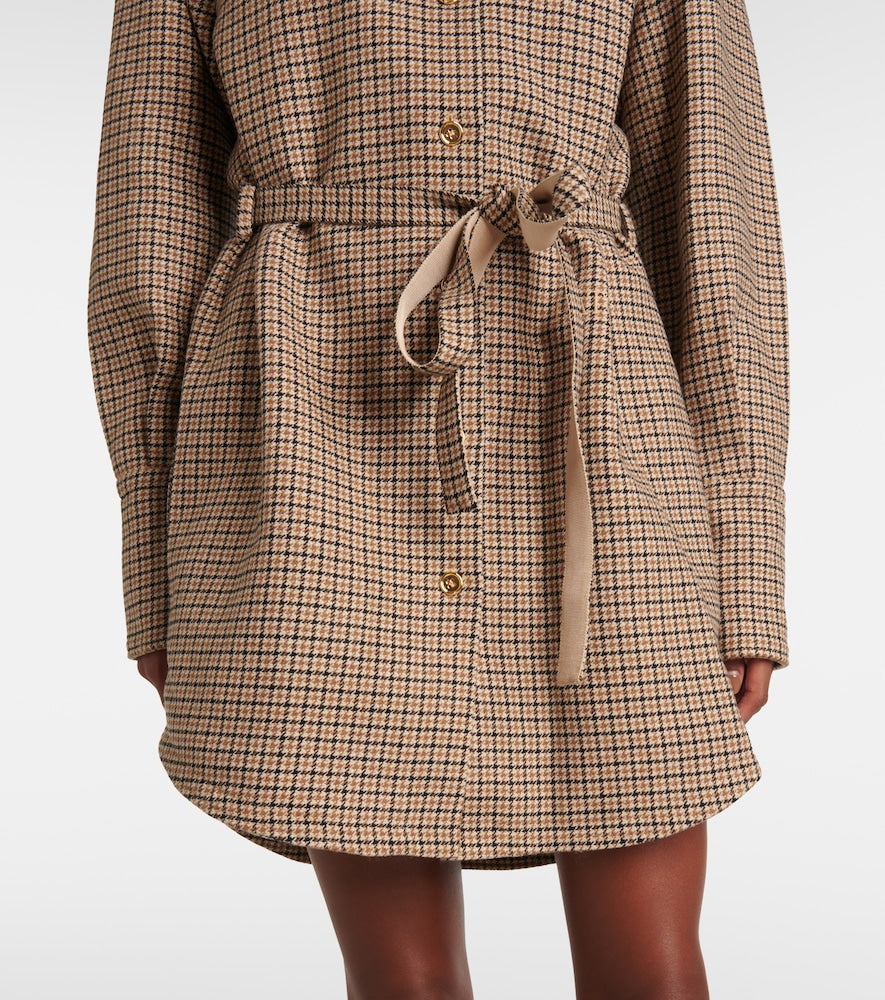 Patou Houndstooth flannel shirt dress