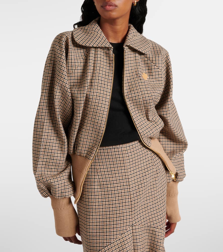 Patou Houndstooth wool-blend flannel bomber jacket