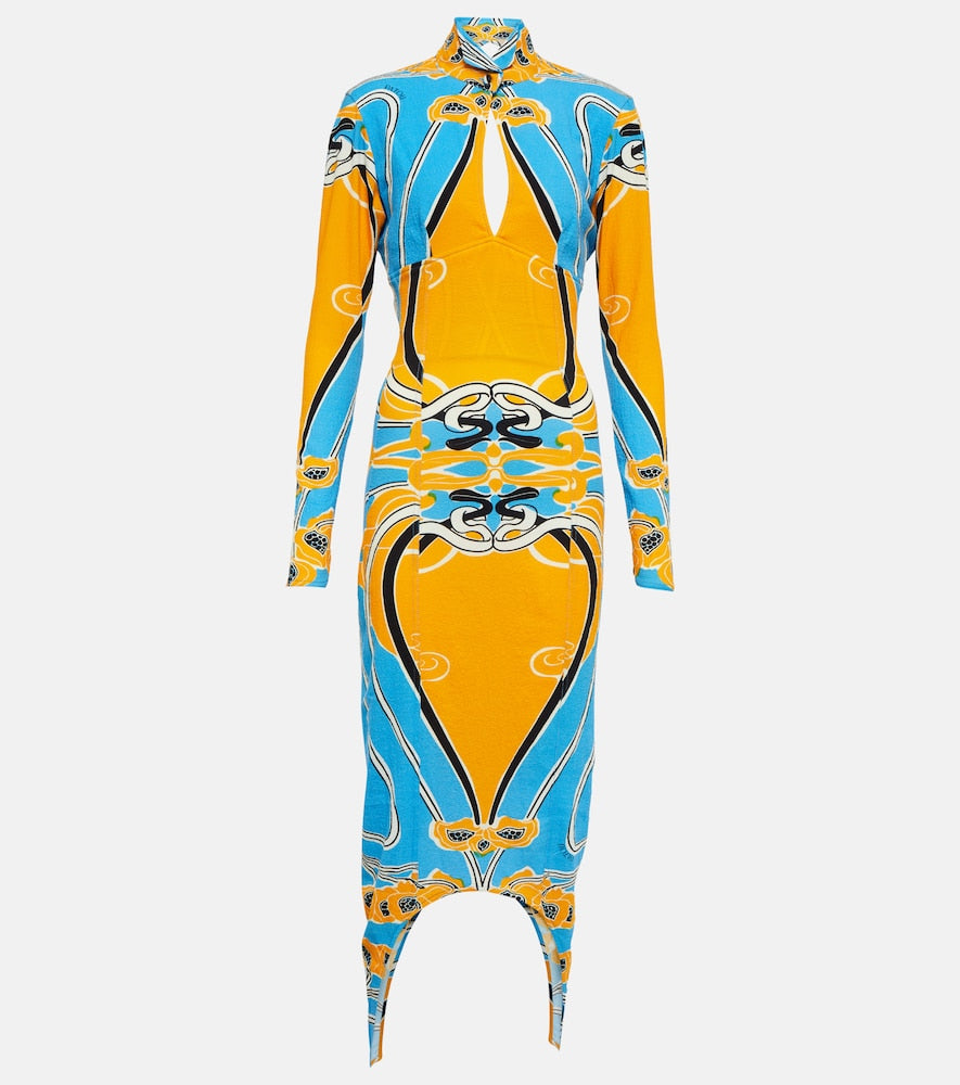 Patou Printed cutout cotton-blend midi dress. Patou 印花镂空棉混纺中长连衣裙