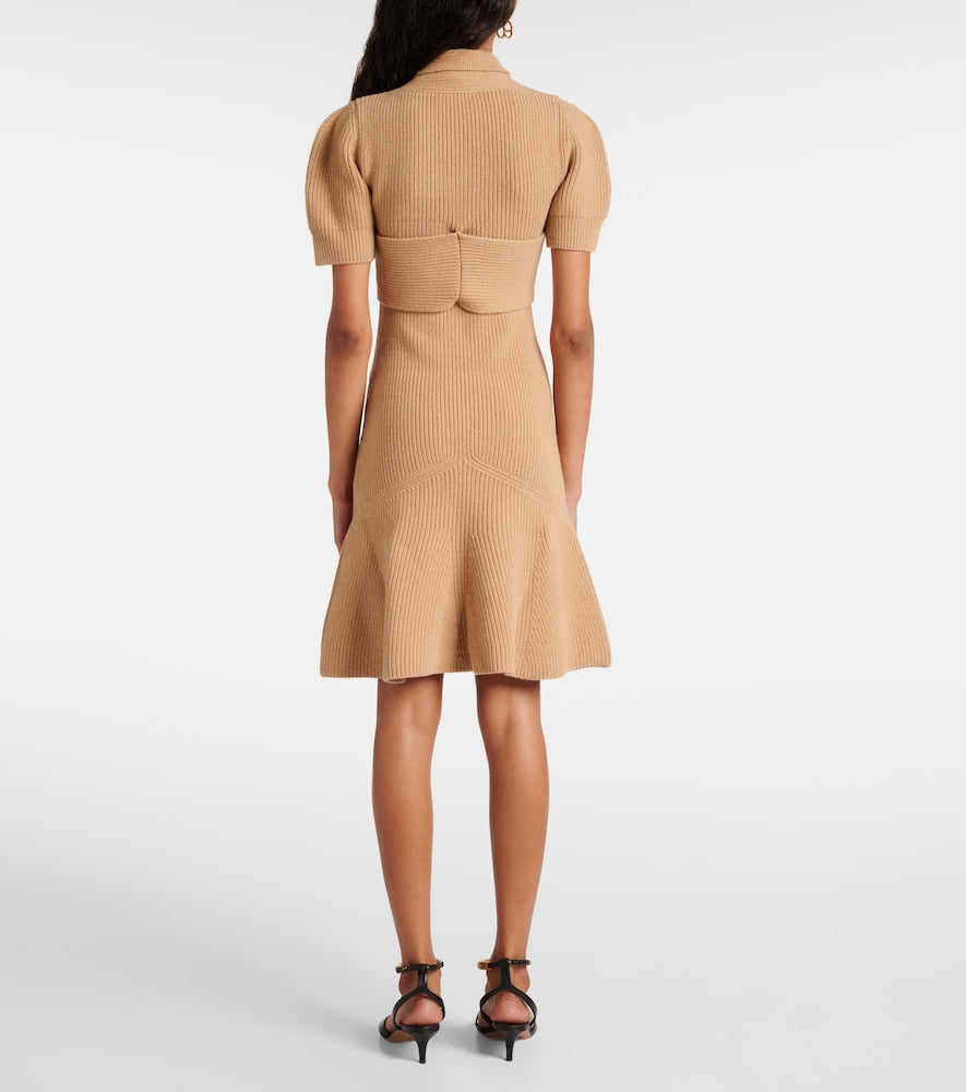 Patou Scarf-detail wool and cashmere minidress