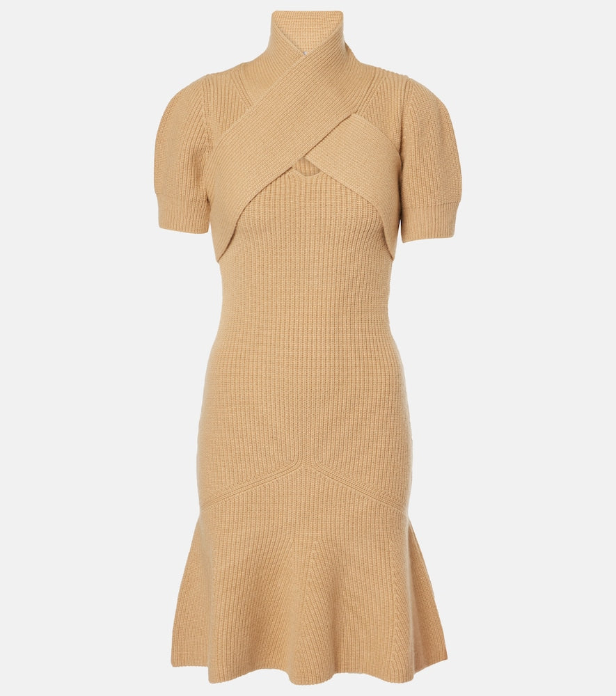 Patou Scarf-detail wool and cashmere minidress. Patou 围巾细节羊毛羊绒迷你连衣裙