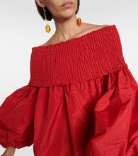Patou Smocked off-shoulder crêpe minidress
