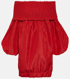 Patou Smocked off-shoulder crêpe minidress