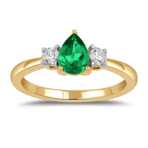 Pear Emerald and 1/4ctw Lab Grown Diamond Yellow Gold Ring