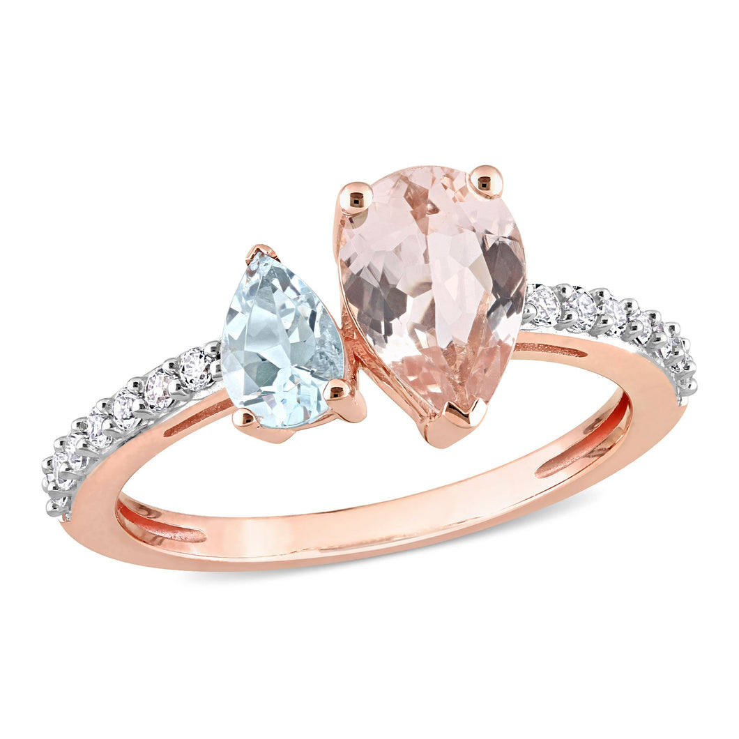 Pear Morganite, Aquamarine, and White Topaz Rose Gold Fashion Ring - Size 5