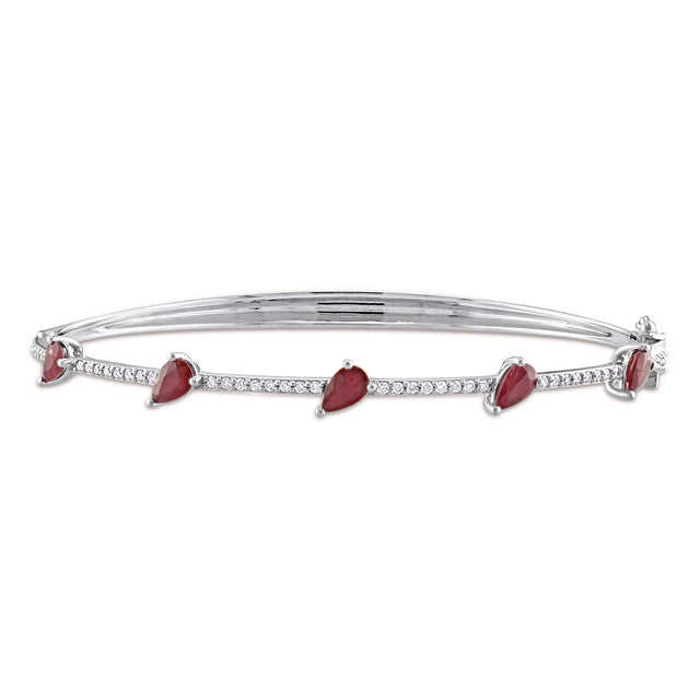 Pear Ruby and 1/4ctw Diamond White Gold Bangle Bracelet