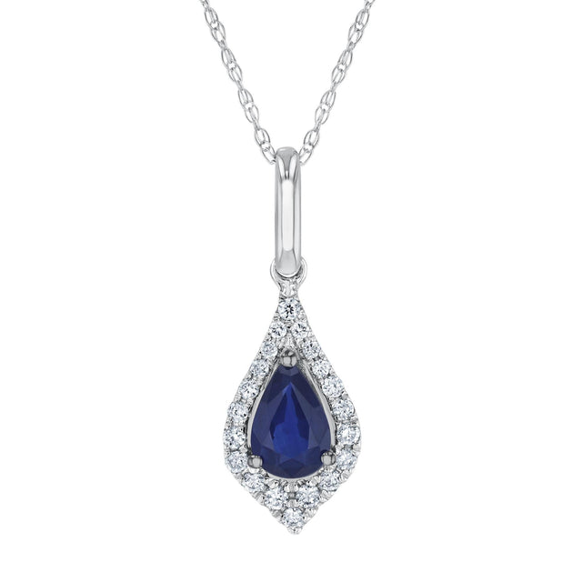 Pear-Shaped Blue Sapphire and Diamond White Gold Pendant Necklace - Watercolor Collection
