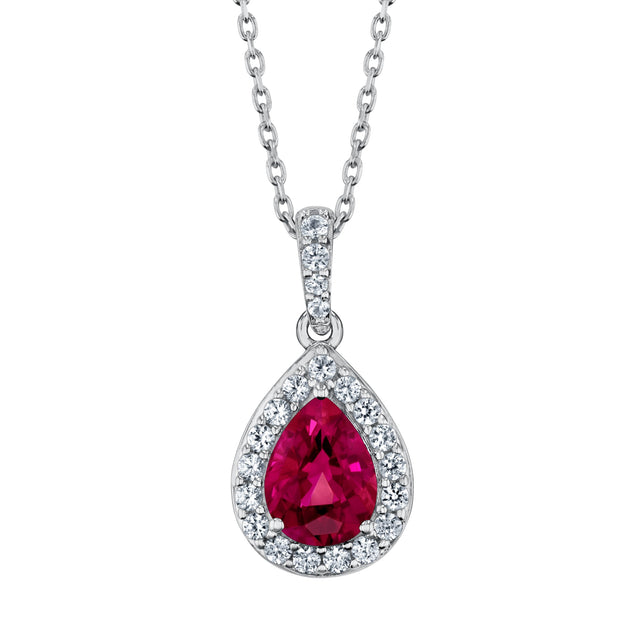 Pear-Shaped Created Ruby and Created White Sapphire Sterling Silver Pendant Necklace