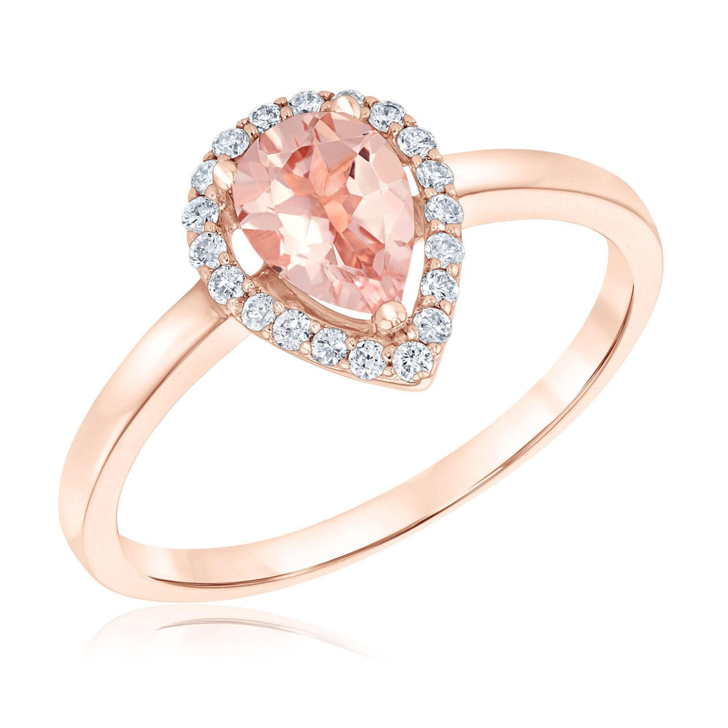 Pear-Shaped Morganite and Diamond Halo Rose Gold Ring - Watercolor Collection