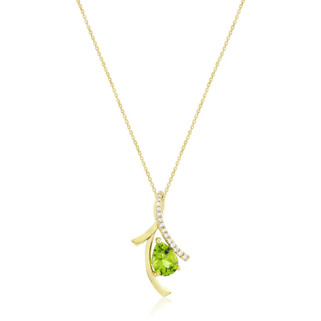 Peridot and 1/10ctw Diamond Yellow Gold Pendant Necklace