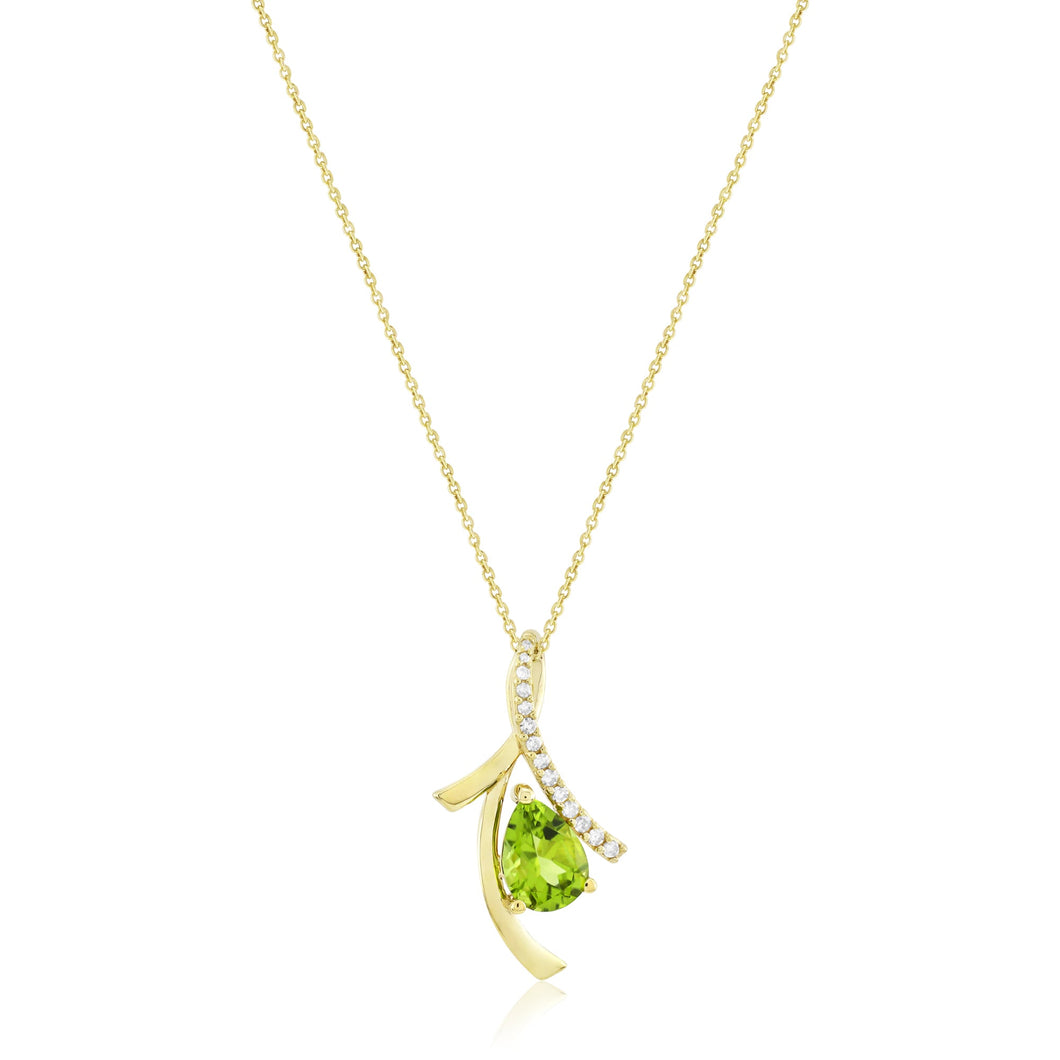 Peridot and 1/10ctw Diamond Yellow Gold Pendant Necklace
