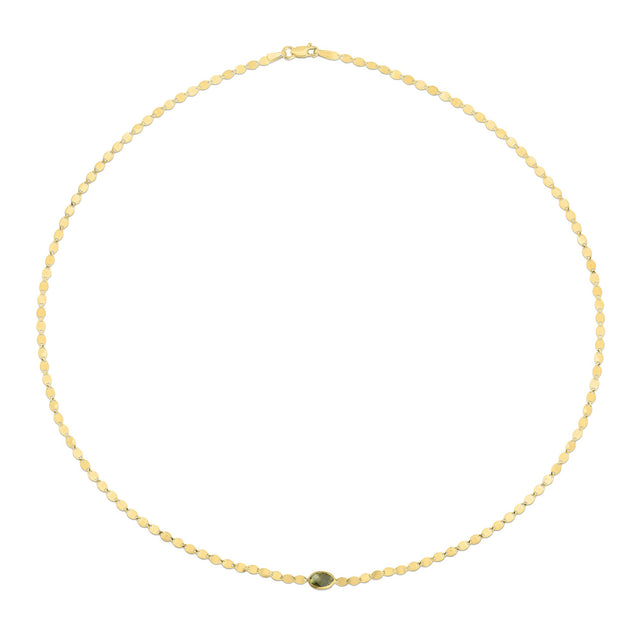 Peridot and Yellow Gold Solid Mirror Chain Necklace 2.2mm - 16 Inches