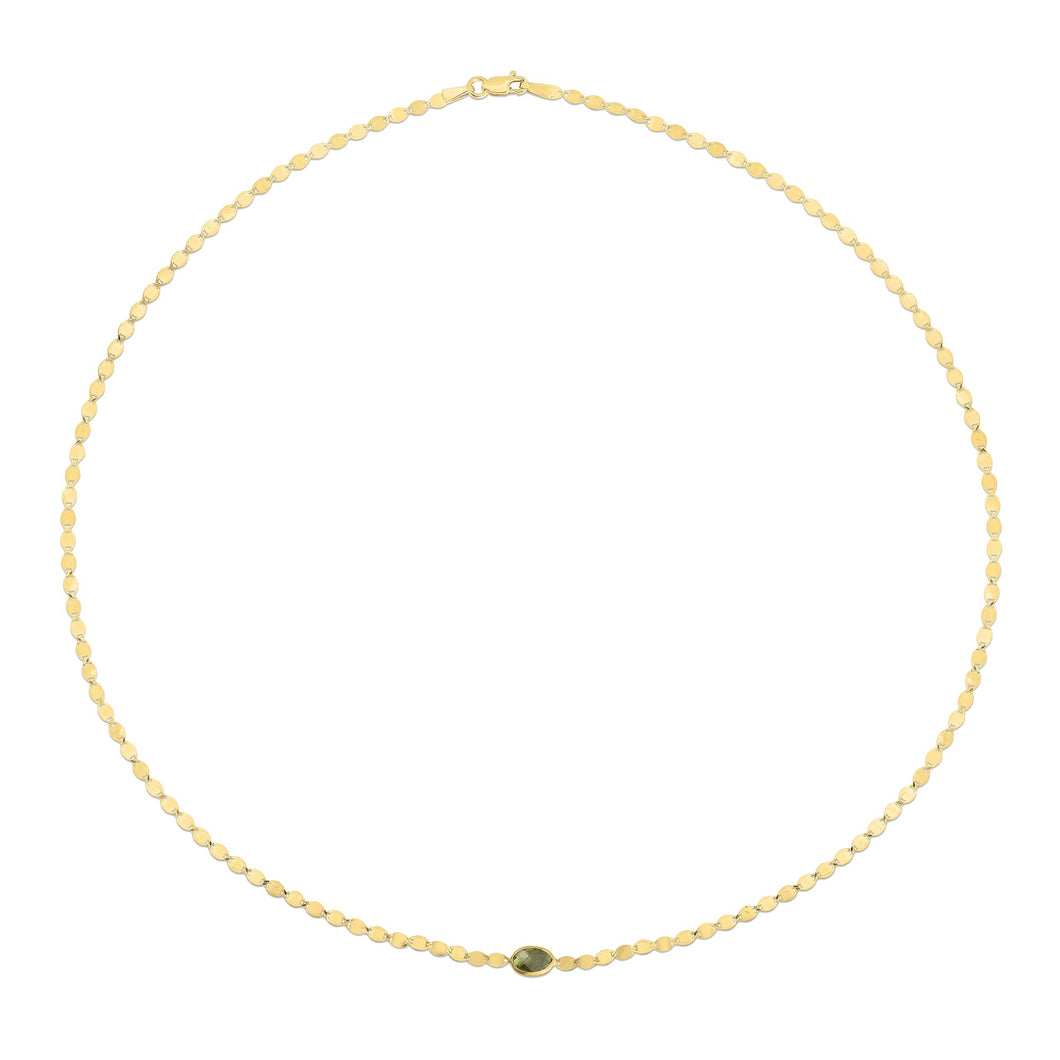 Peridot and Yellow Gold Solid Mirror Chain Necklace 2.2mm - 16 Inches