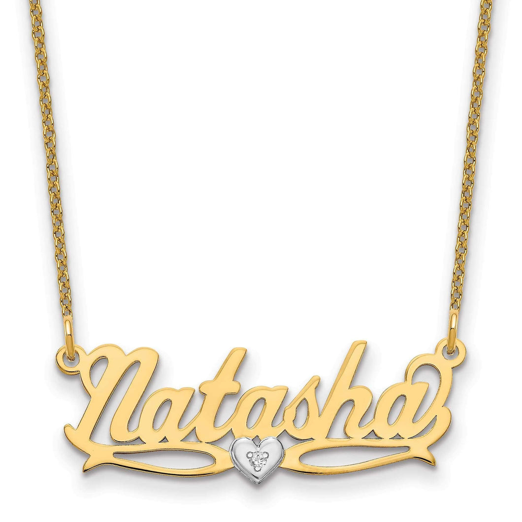 Personalized Two-Tone 3D Heart Diamond Accent Name Plate Necklace