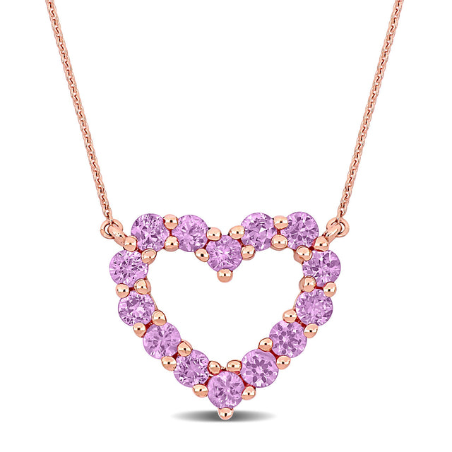 Pink Sapphire Heart Rose Gold Pendant Necklace