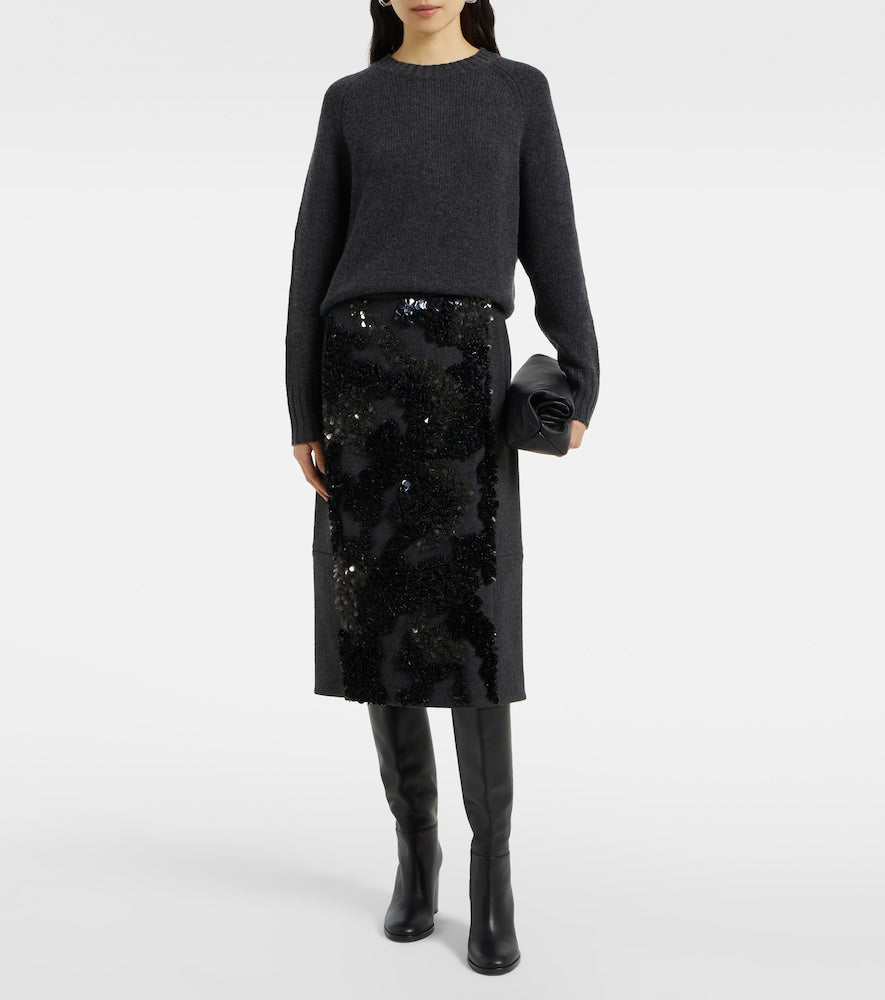 Plan C Sequined wool-blend midi skirt
