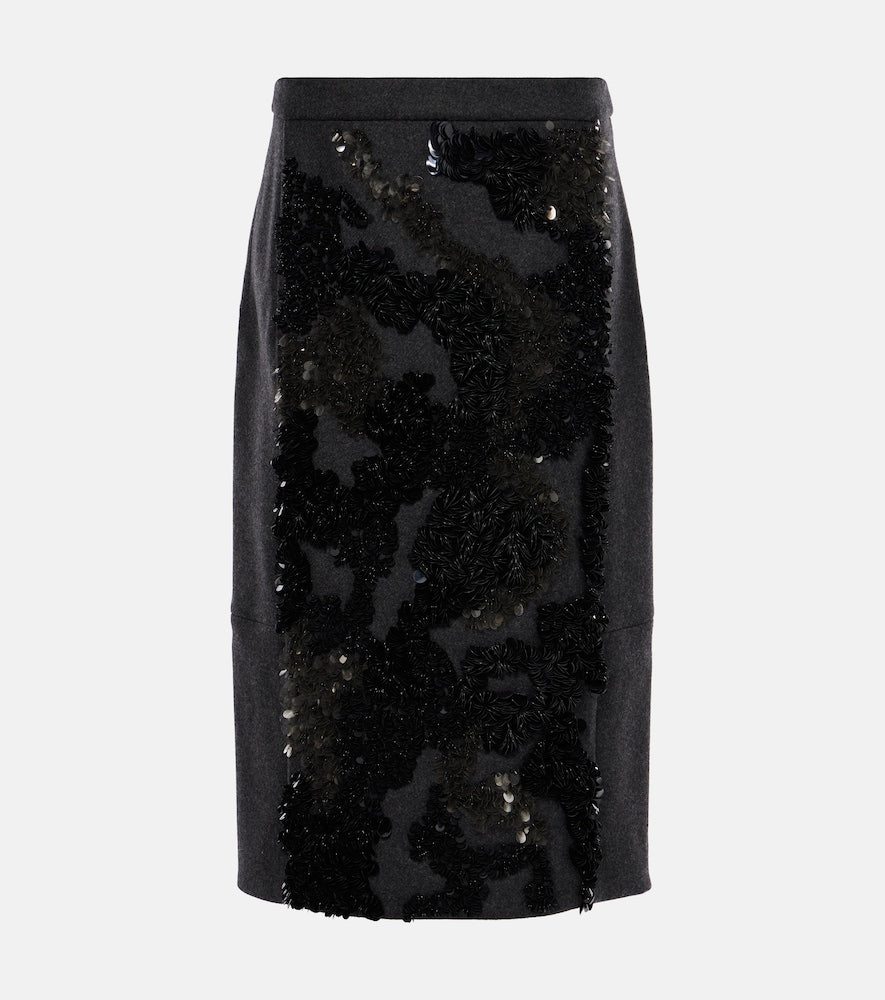 Plan C Sequined wool-blend midi skirt - Plan C 亮片羊毛混纺中长裙