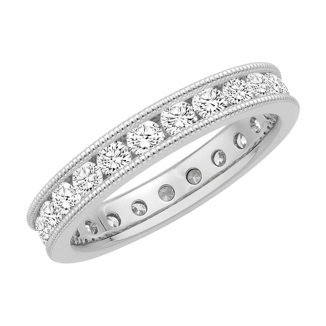 Platinum Channel Set Milgrain Round Diamond Eternity Band 1 1/2ctw