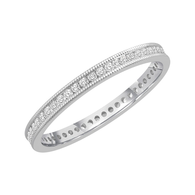 Platinum Channel Set Milgrain Round Diamond Eternity Band 1/4ctw