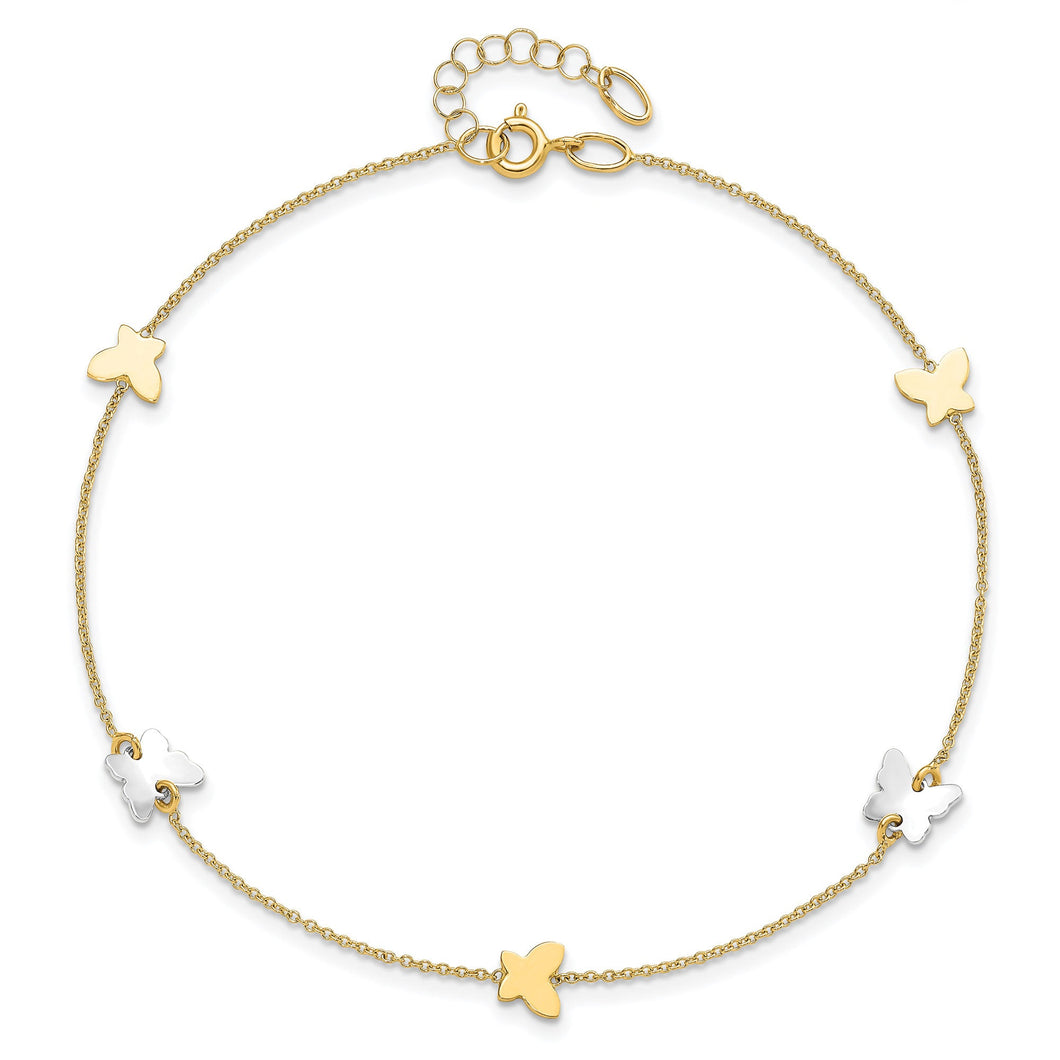 Polished Two-Tone Gold Butterfly Station Anklet