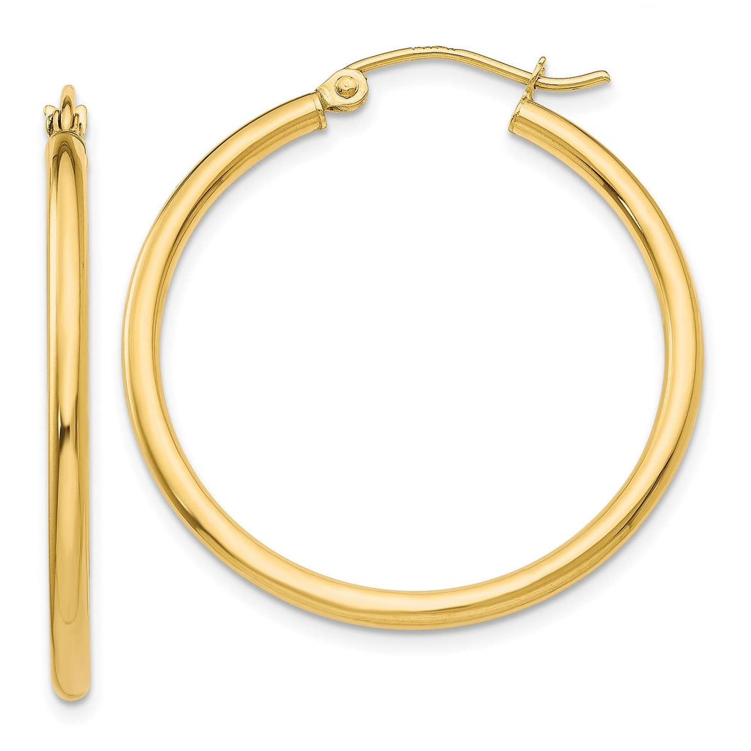 Polished Yellow Gold Lightweight Tube Hoop Earrings | 2mmx30mm