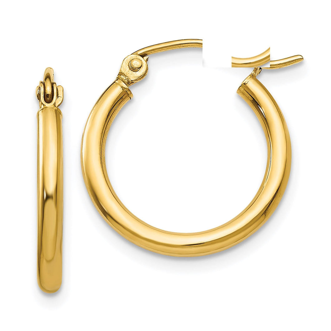Polished Yellow Gold Tube Hoop Earrings | 2mmx17.5mm
