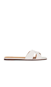 Polo Ralph Lauren Shiny Drum Pebble Sandal in White | Paper Flat Sandals for Women